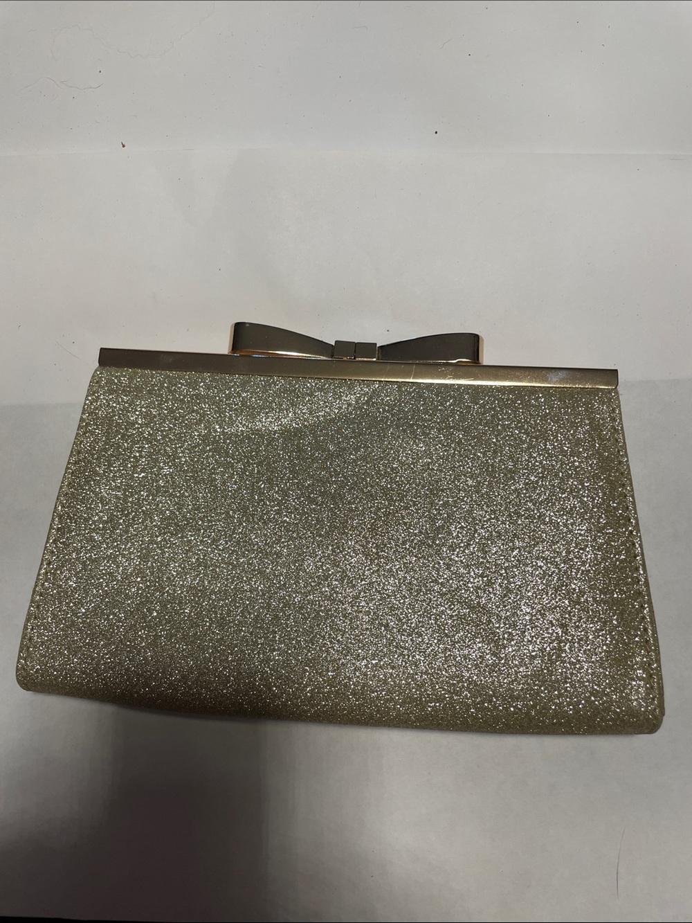Glitter Bow Frame Clutch Handbag - Gold